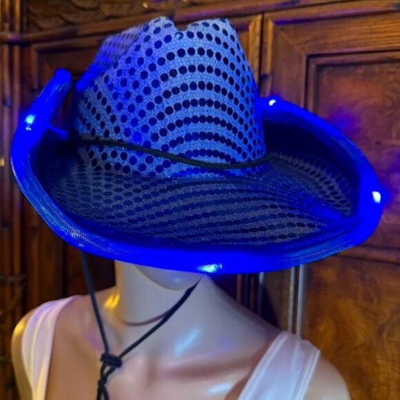 Light Up Royal Blue Sequin Felt Western Hat with Adjustable Chin Strap - Picture 1 of 12